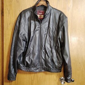 Vintage Reed Leather Jacket Men's LARGE Black Pockets Elastic Waist Coat Bomber